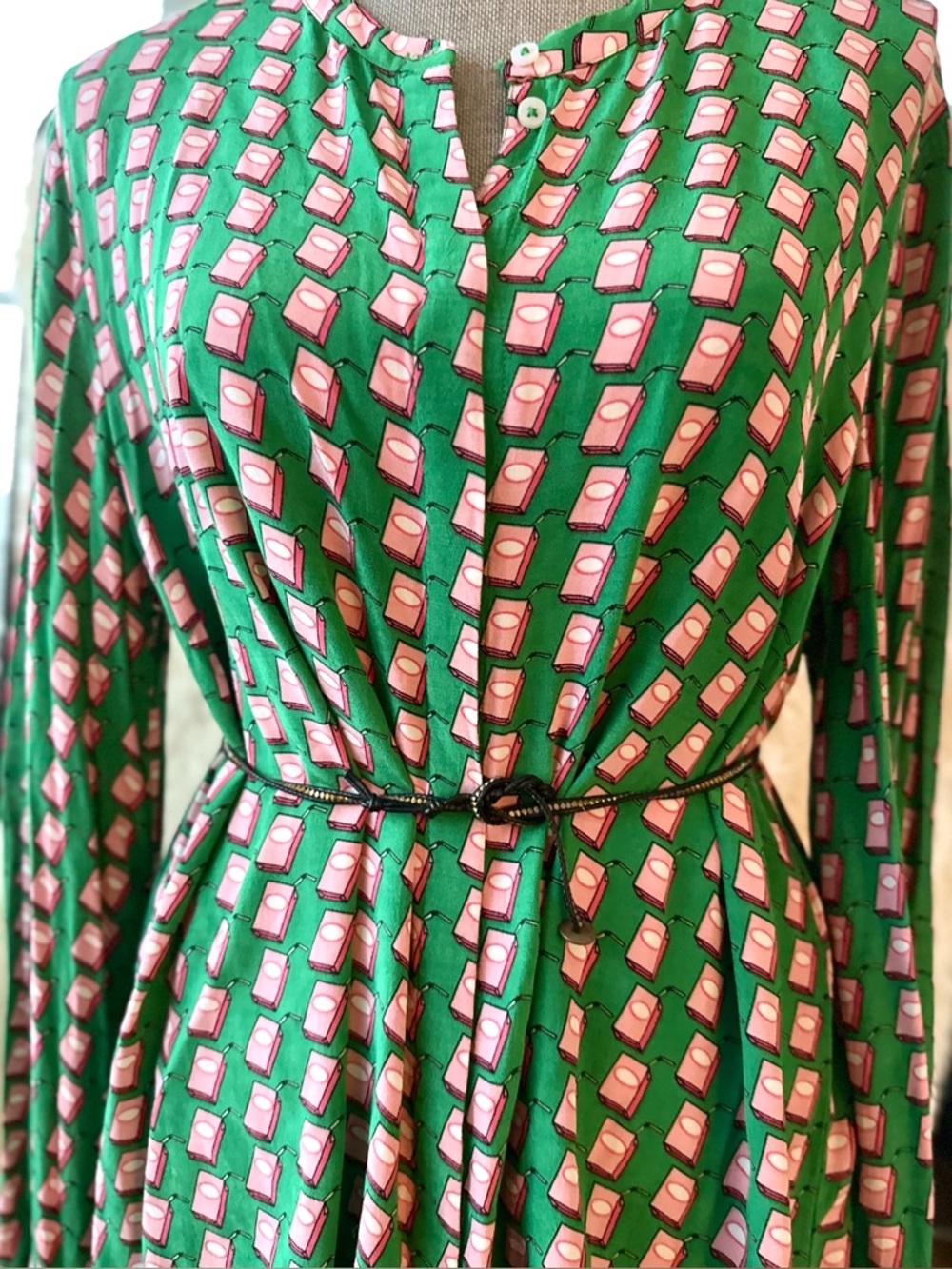 TRIANGLE Green and Pink Novelty Printed Long-Sleeve Tunic